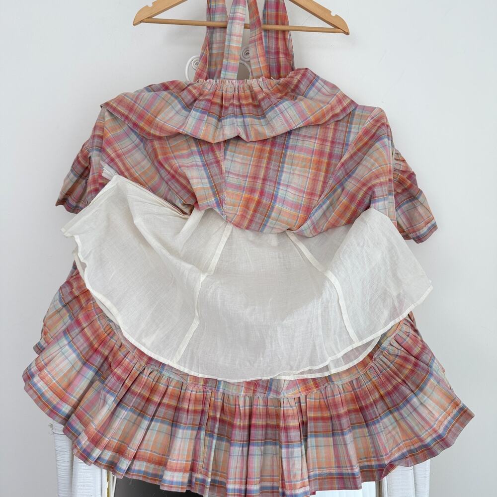 Vintage Cottagecore Dress Large Plaid Halter Crochet Milkmaid Boho Prairie Y2K - Picture 10 of 14